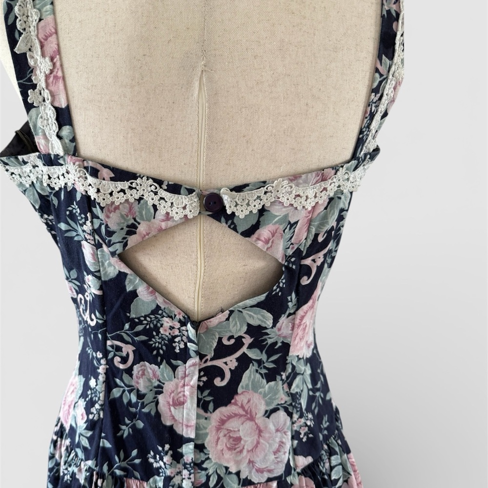 Vintage 1980s Scott McClintock Gunne Sax Floral Navy and Pink Dress - Picture 4 of 8